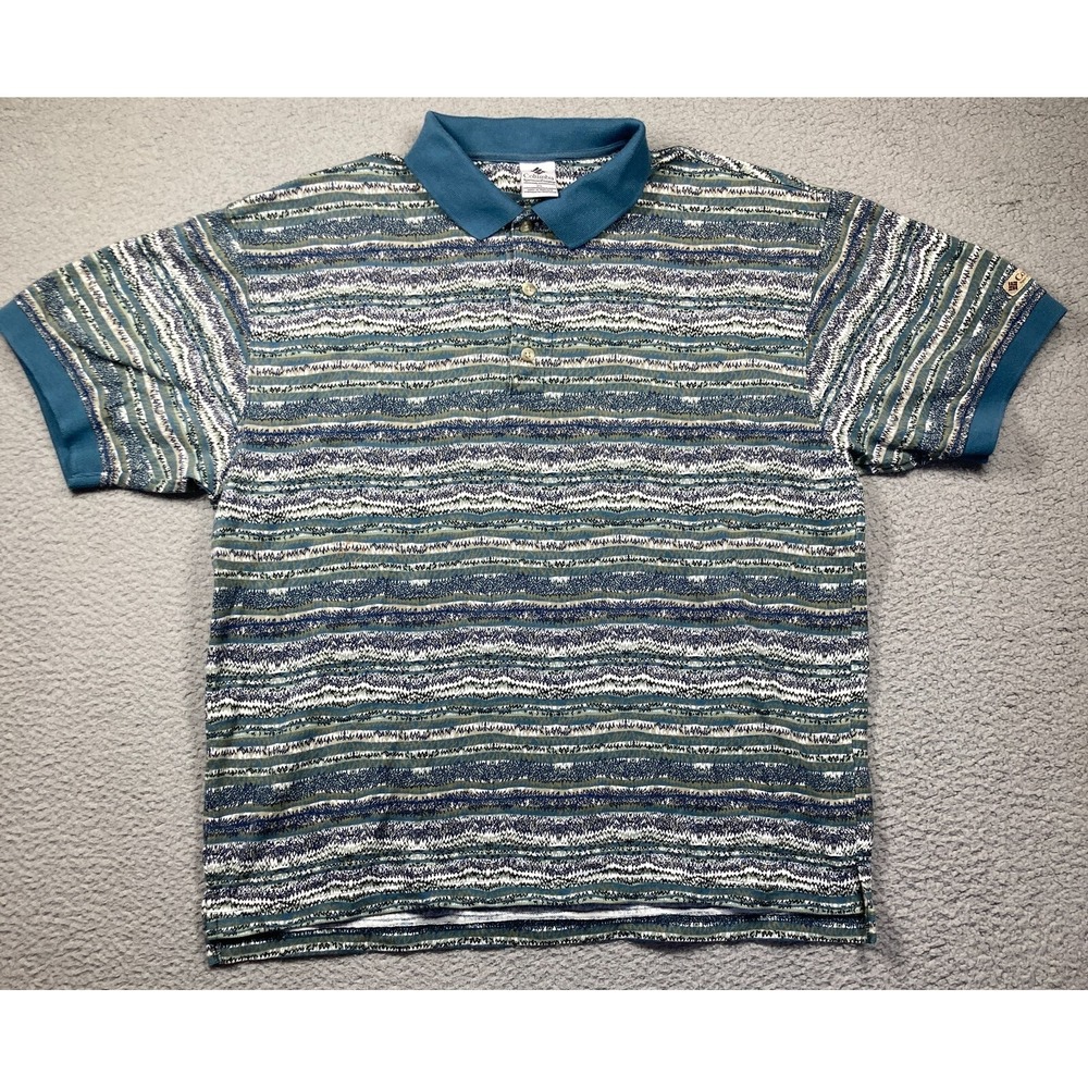Columbia Polo Shirt Men's XL Blue Gray Stripe 100% Cotton‎ Casual Golf 3 Button